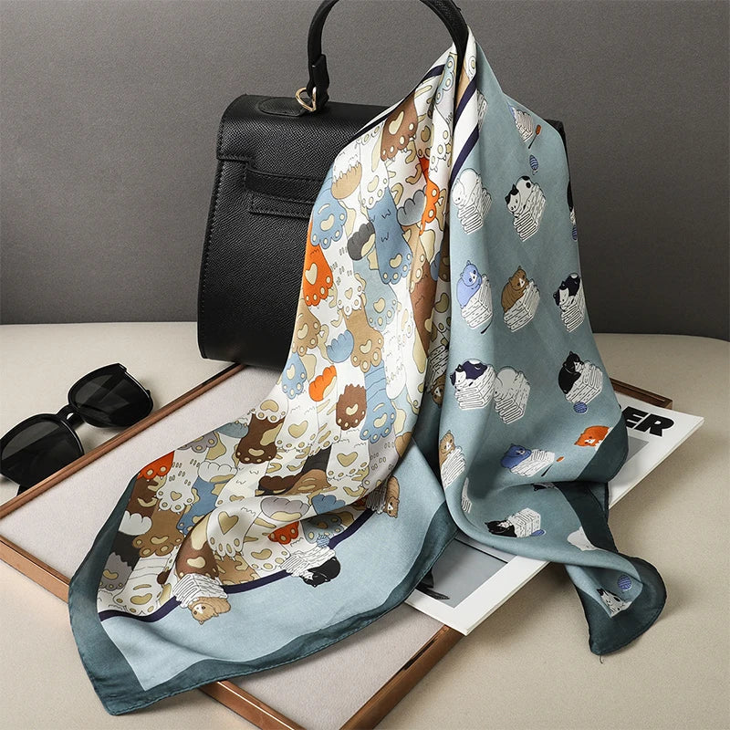 Zijden Sjaal met Ruitpatroon 70x70cm Haarband Nekdoek Voorjaar Zomer Accessoire Vierkante Sjaal Dames | Sansoti