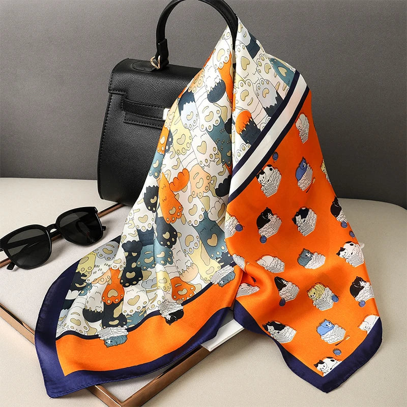 Zijden Sjaal met Ruitpatroon 70x70cm Haarband Nekdoek Voorjaar Zomer Accessoire Vierkante Sjaal Dames | Sansoti