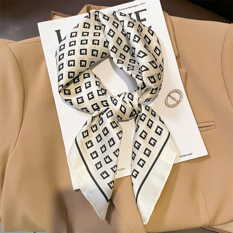 Zijden Sjaal met Ruitpatroon 70x70cm Haarband Nekdoek Voorjaar Zomer Accessoire Vierkante Sjaal Dames | Sansoti