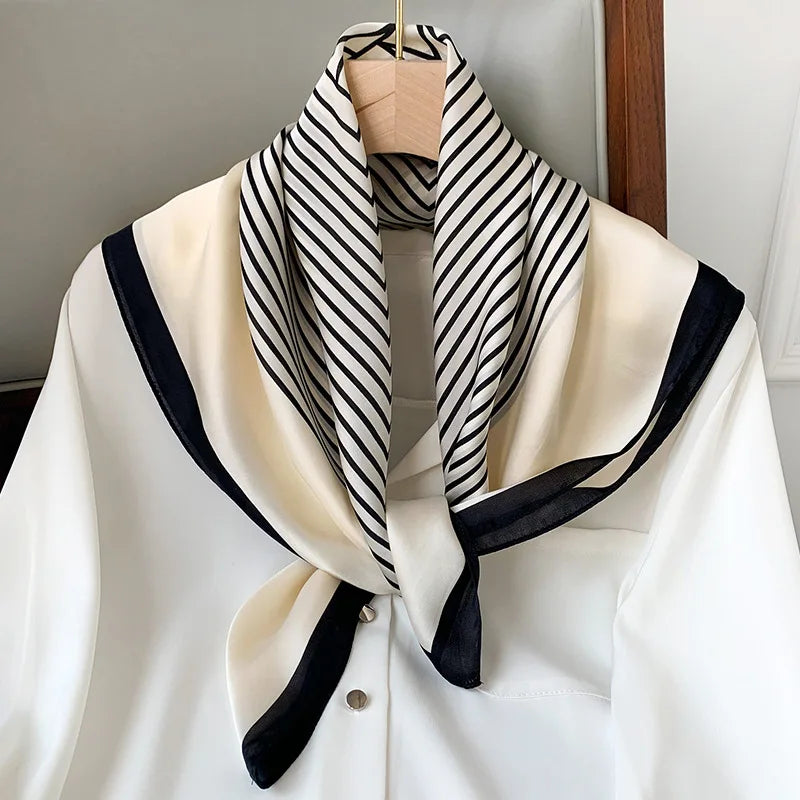 Zijden Sjaal met Ruitpatroon 70x70cm Haarband Nekdoek Voorjaar Zomer Accessoire Vierkante Sjaal Dames | Sansoti