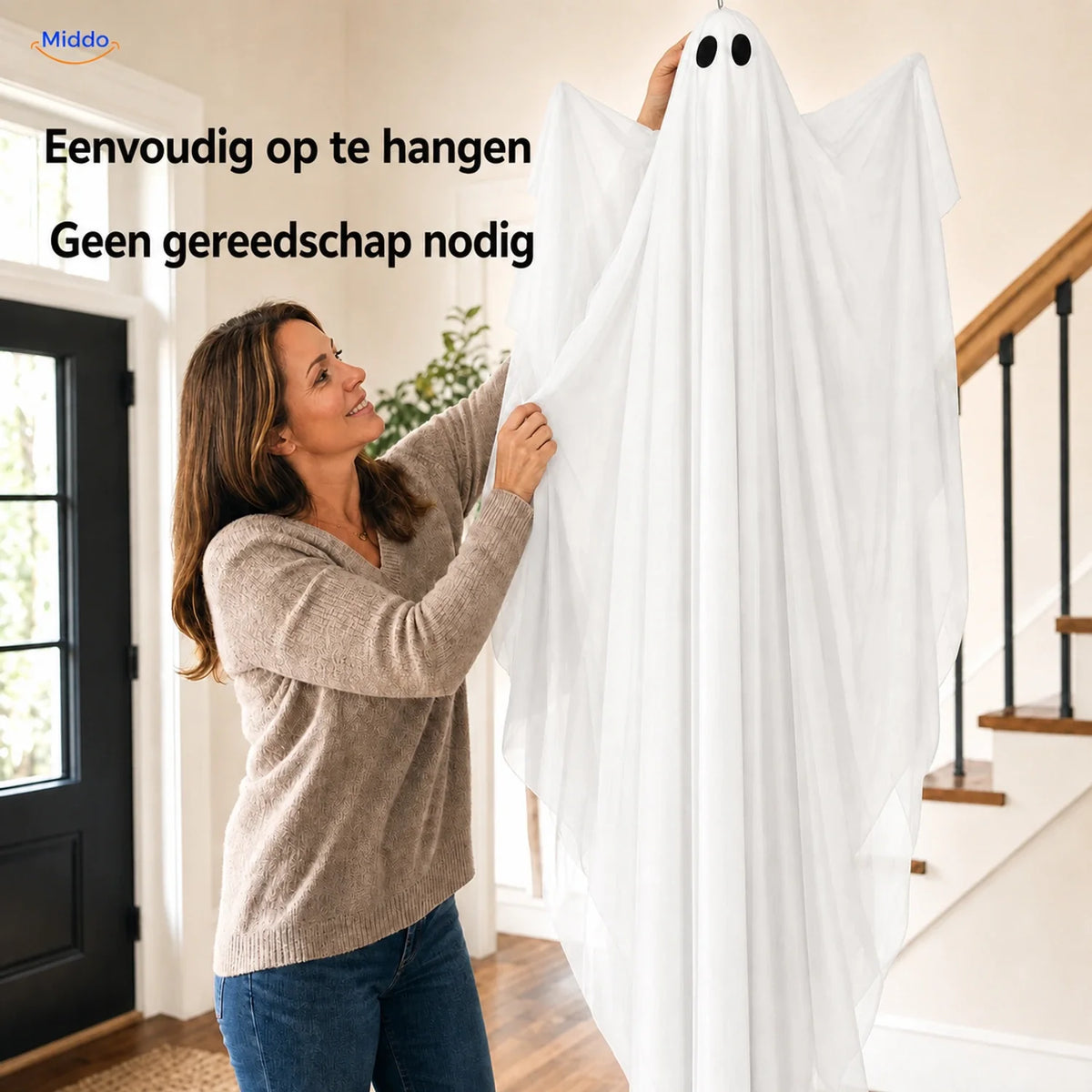 Hanging Halloween Ghost 119cm Drapery with LED Lighting Purple Warm White Spooky Ghost-Shaped Decoration | Sansoti