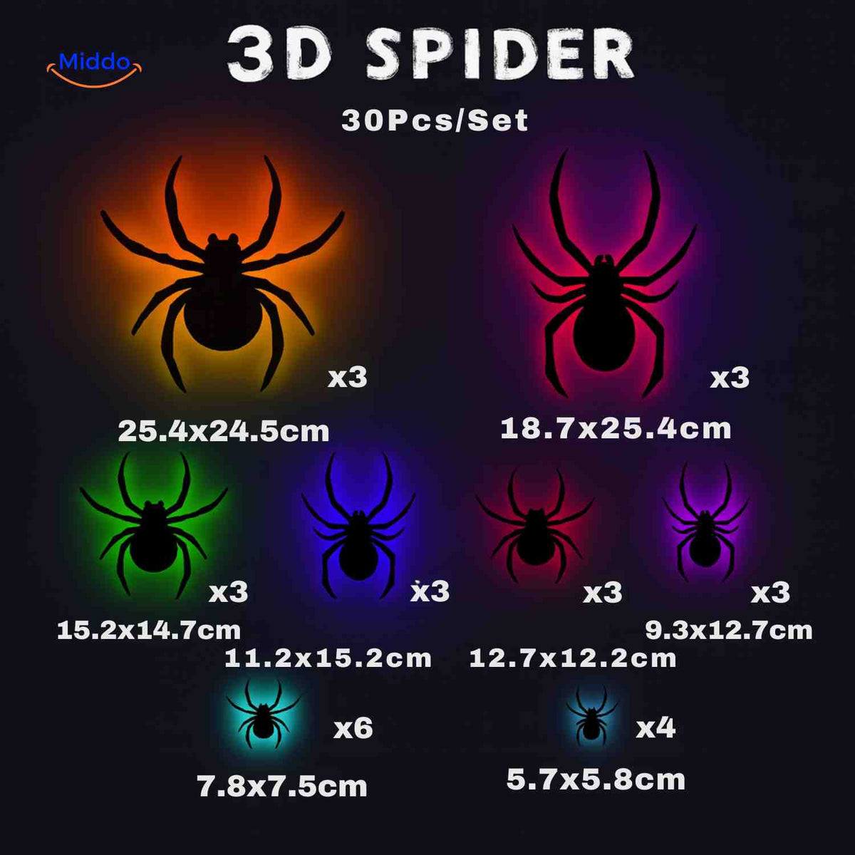 3D-LED-Wanddekoration Halloween Fledermäuse Spinnen Gespenster Leuchtende Wanddeko Gruselparty Kindgerechte Festdekoration | Sansoti