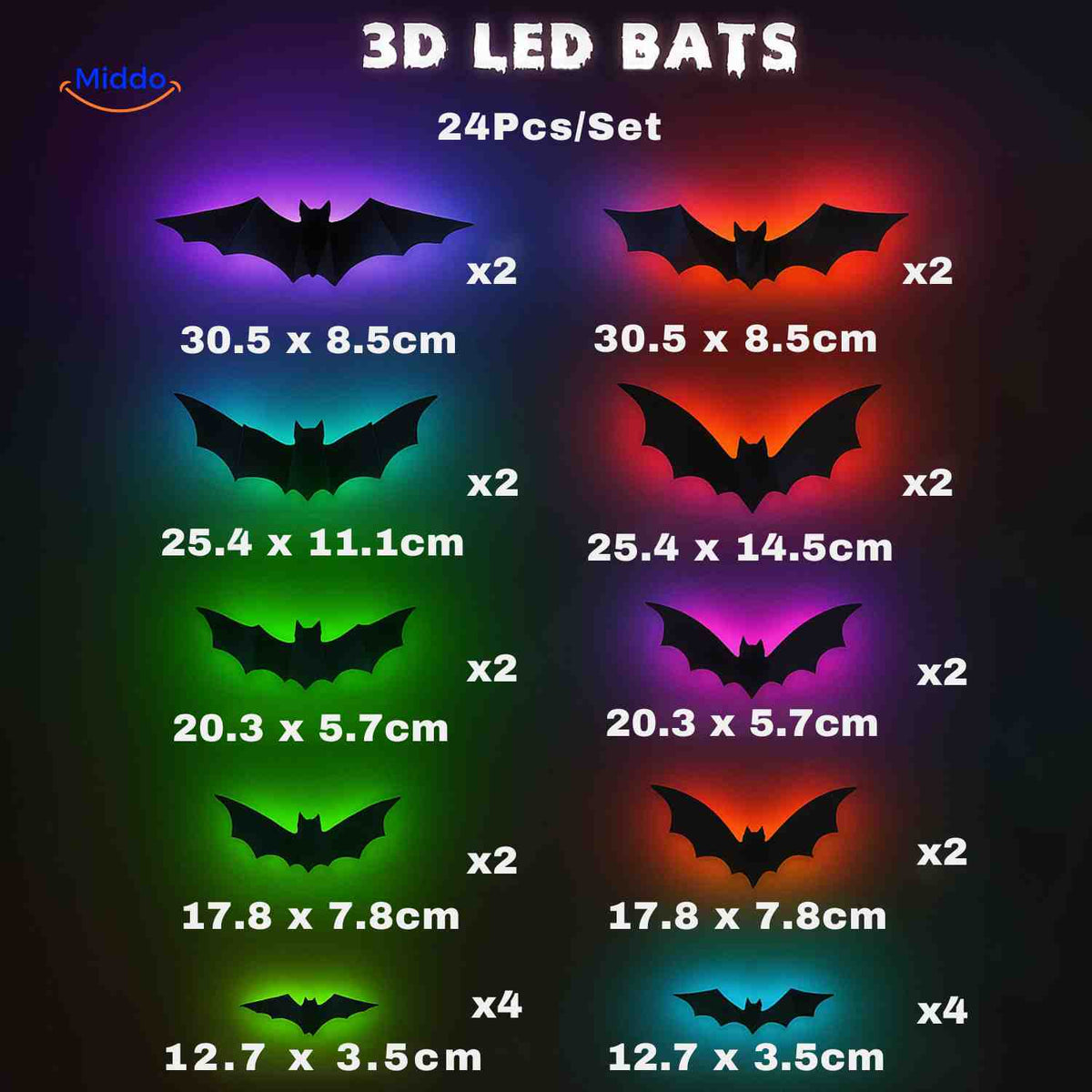 3D-LED-Wanddekoration Halloween Fledermäuse Spinnen Gespenster Leuchtende Wanddeko Gruselparty Kindgerechte Festdekoration | Sansoti