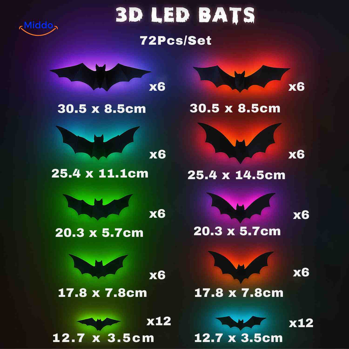 3D-LED-Wanddekoration Halloween Fledermäuse Spinnen Gespenster Leuchtende Wanddeko Gruselparty Kindgerechte Festdekoration | Sansoti