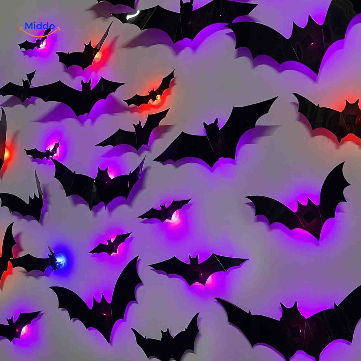 3D-LED-Wanddekoration Halloween Fledermäuse Spinnen Gespenster Leuchtende Wanddeko Gruselparty Kindgerechte Festdekoration | Sansoti