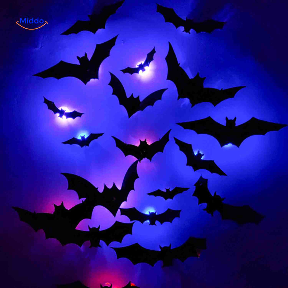 3D-LED-Wanddekoration Halloween Fledermäuse Spinnen Gespenster Leuchtende Wanddeko Gruselparty Kindgerechte Festdekoration | Sansoti