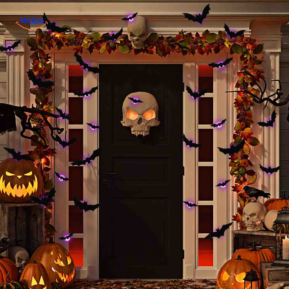 3D-LED-Wanddekoration Halloween Fledermäuse Spinnen Gespenster Leuchtende Wanddeko Gruselparty Kindgerechte Festdekoration | Sansoti