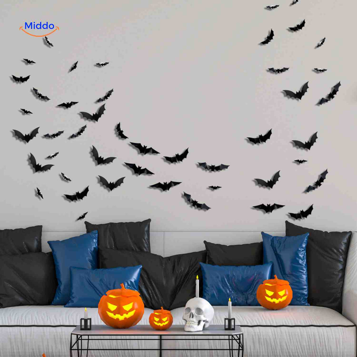 3D-LED-Wanddekoration Halloween Fledermäuse Spinnen Gespenster Leuchtende Wanddeko Gruselparty Kindgerechte Festdekoration | Sansoti