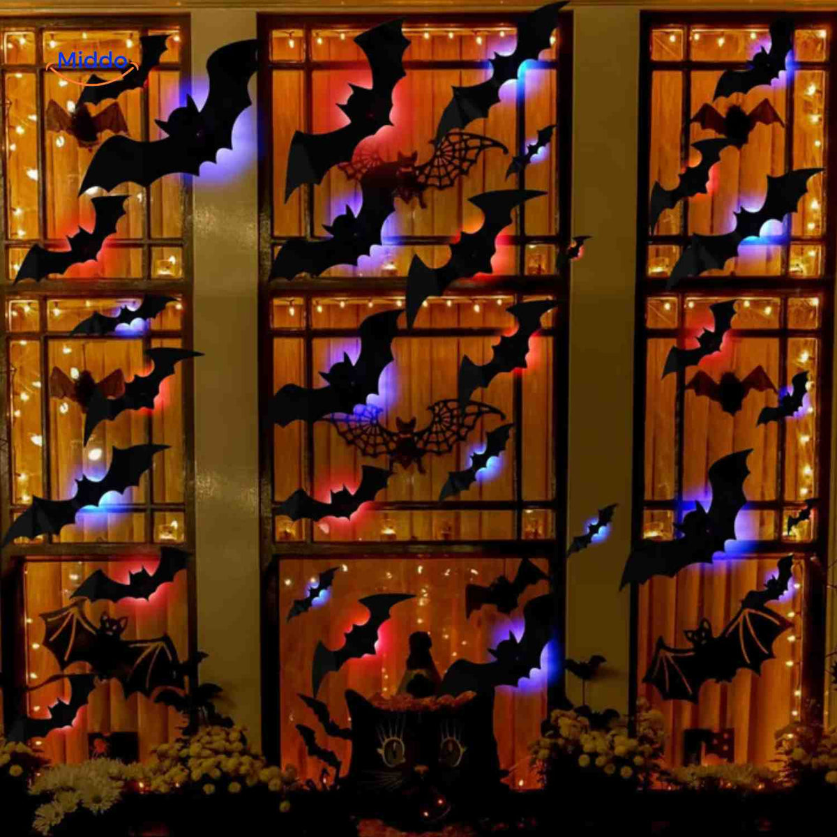 3D-LED-Wanddekoration Halloween Fledermäuse Spinnen Gespenster Leuchtende Wanddeko Gruselparty Kindgerechte Festdekoration | Sansoti