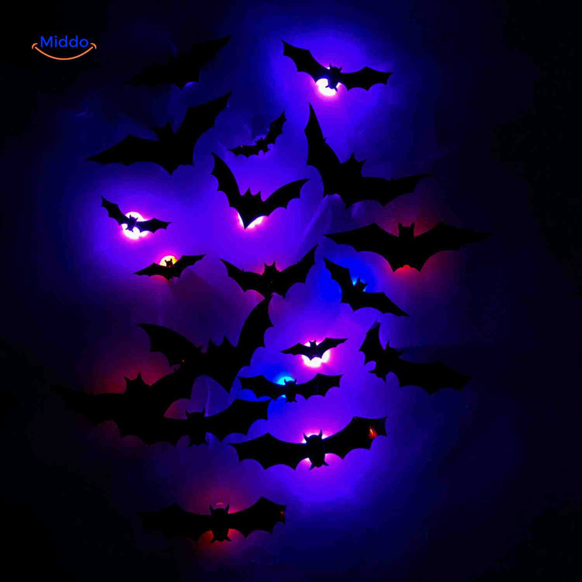 3D-LED-Wanddekoration Halloween Fledermäuse Spinnen Gespenster Leuchtende Wanddeko Gruselparty Kindgerechte Festdekoration | Sansoti