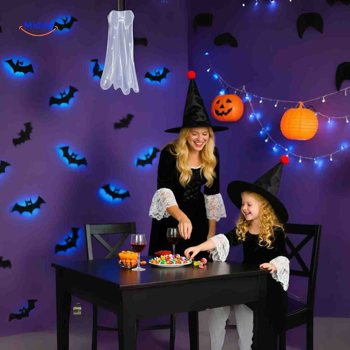 3D-LED-Wanddekoration Halloween Fledermäuse Spinnen Gespenster Leuchtende Wanddeko Gruselparty Kindgerechte Festdekoration | Sansoti