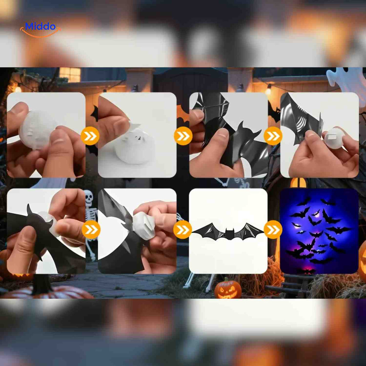 3D-LED-Wanddekoration Halloween Fledermäuse Spinnen Gespenster Leuchtende Wanddeko Gruselparty Kindgerechte Festdekoration | Sansoti
