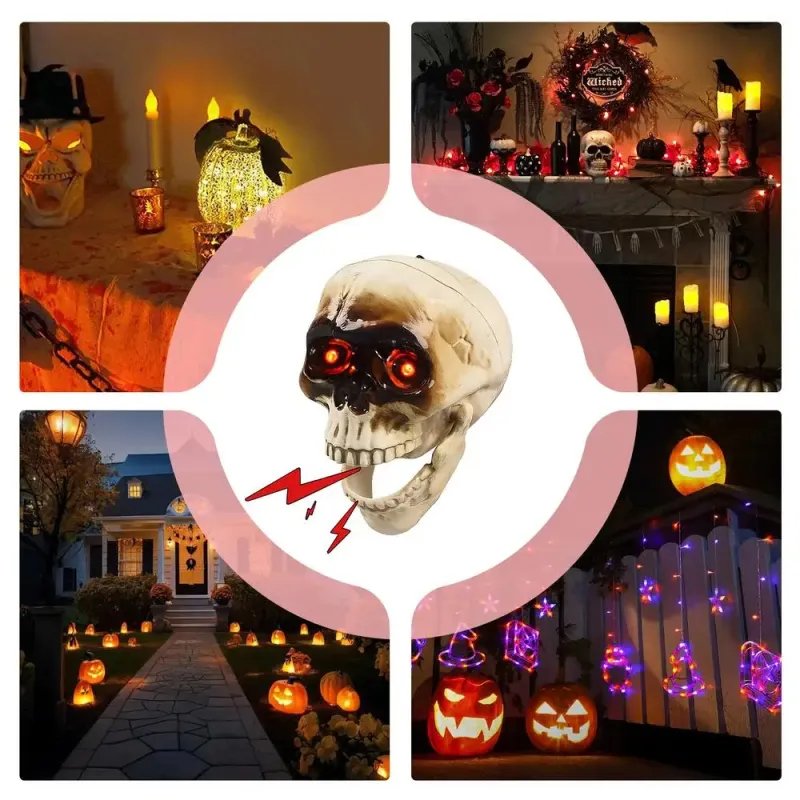 Halloween Skull with Motion Sensor LED Eyes Spooky Atmosphere Party Decoration Horror Party Decor | Sansoti