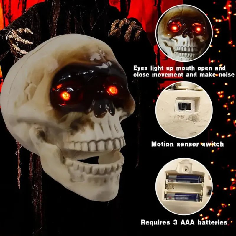 Halloween Skull with Motion Sensor LED Eyes Spooky Atmosphere Party Decoration Horror Party Decor | Sansoti
