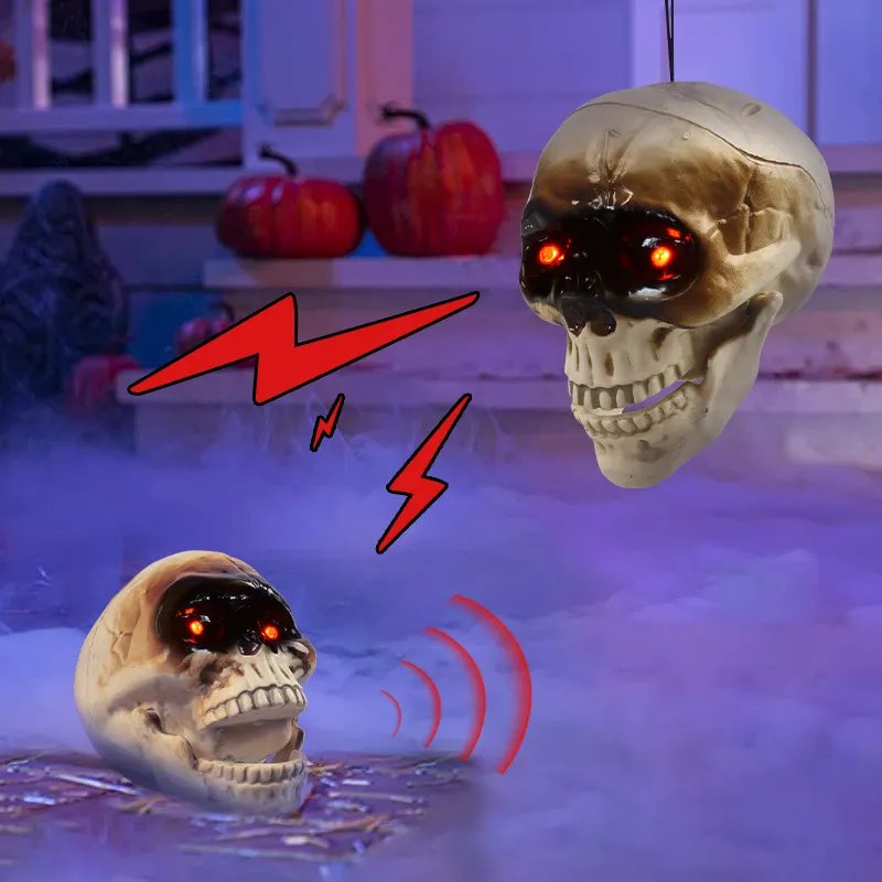 Halloween Skull with Motion Sensor LED Eyes Spooky Atmosphere Party Decoration Horror Party Decor | Sansoti