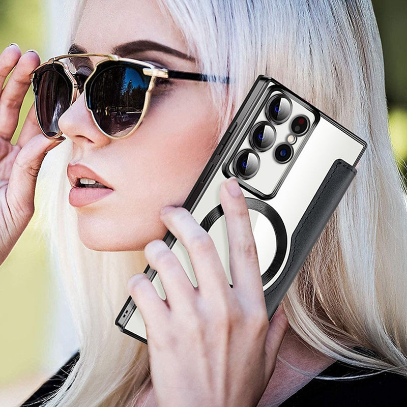 Magnetische Telefoonhoes Samsung met Ringhouder Leer-Look Zwart Blauw Groen Bruin | Kaartvakjes RFID Bescherming | Standaard Flip Case | Draadloos Laden | Sansoti