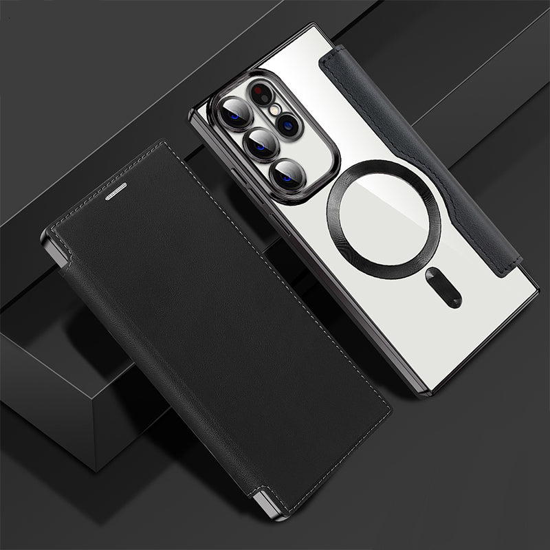 Magnetische Telefoonhoes Samsung met Ringhouder Leer-Look Zwart Blauw Groen Bruin | Kaartvakjes RFID Bescherming | Standaard Flip Case | Draadloos Laden | Sansoti