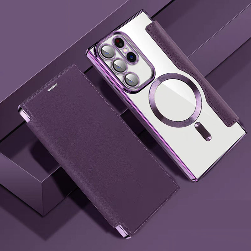 Magnetische Telefoonhoes Samsung met Ringhouder Leer-Look Zwart Blauw Groen Bruin | Kaartvakjes RFID Bescherming | Standaard Flip Case | Draadloos Laden | Sansoti