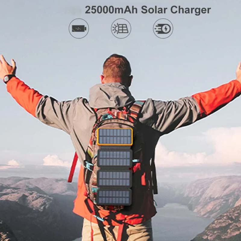 Opvouwbare Zonne-energiebank met Zonnepanelen Waterdicht Draagbaar Powerstation 10000-25000mAh Outdoor USB Oplader Reizen Camping Noodstroom | Sansoti
