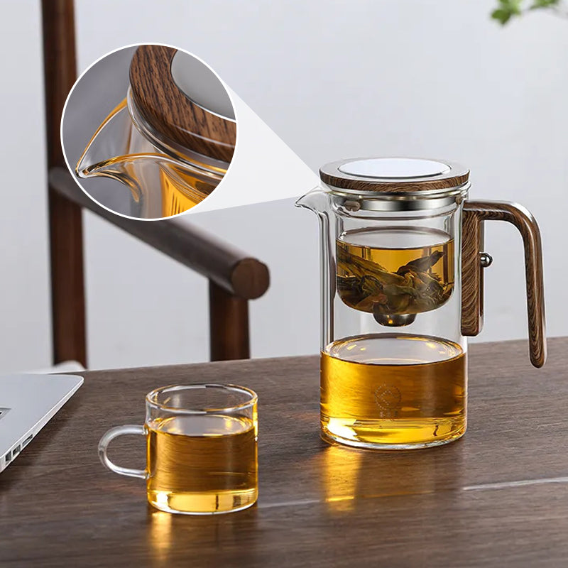 Glazen Theepot met Houten Greep 500ml & 700ml – Thee-infuser met Filtersysteem voor Perfecte Thee | Sansoti
