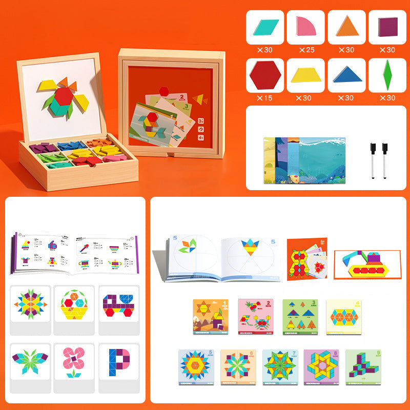 Magnetisch Houten Puzzelspel voor Kinderen – Educatief Leerspel met 180 of 220 Blokken en Vormkaarten | Sansoti
