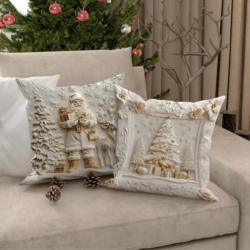 Feestelijke Kussenhoezen Set van 4 – Kerstmotieven met Gestructureerd Design voor Woonkamer & Slaapkamer | Zachte Polyester Sierkussens 45×45 cm voor Winter en Kerst | Sansoti