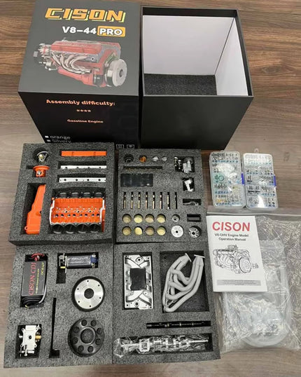 Gasoline Engine Model Kit V8 OHV with CDI Ignition | Ready-to-Start Miniature Engine Block CNC Metal Educational | Sansoti