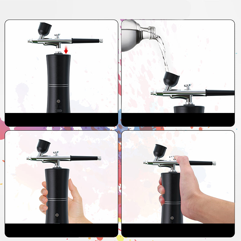 Draadloze Airbrush Pistool met 3 Verwisselbare Spuitkoppen en Oplaadbare Accu voor Modelbouw Kunst en Nail Art | Sansoti