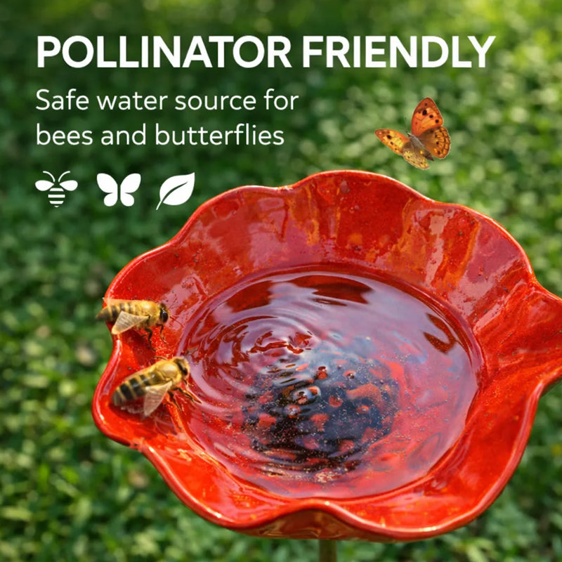 Decoratieve Metalen Tuinsteker met Vogelbad 60cm – Bloemvormig Waterstation voor Vogels en Insecten in 7 Kleuren | Sansoti