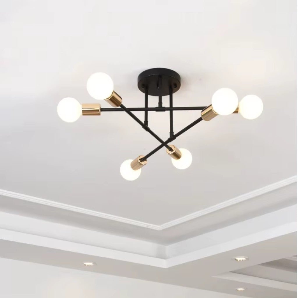 Lampa sufitowa Starburst z żelaznymi ramionami E27, nordycki design mid-century, nowoczesne oświetlenie do salonu i jadalni | Sansoti