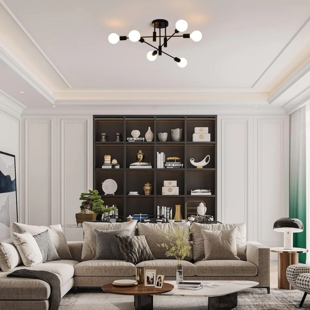Lampa sufitowa Starburst z żelaznymi ramionami E27, nordycki design mid-century, nowoczesne oświetlenie do salonu i jadalni | Sansoti