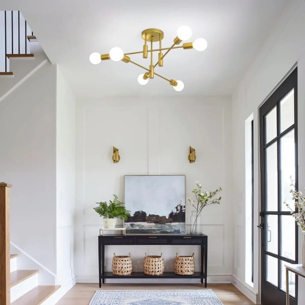 Lampa sufitowa Starburst z żelaznymi ramionami E27, nordycki design mid-century, nowoczesne oświetlenie do salonu i jadalni | Sansoti