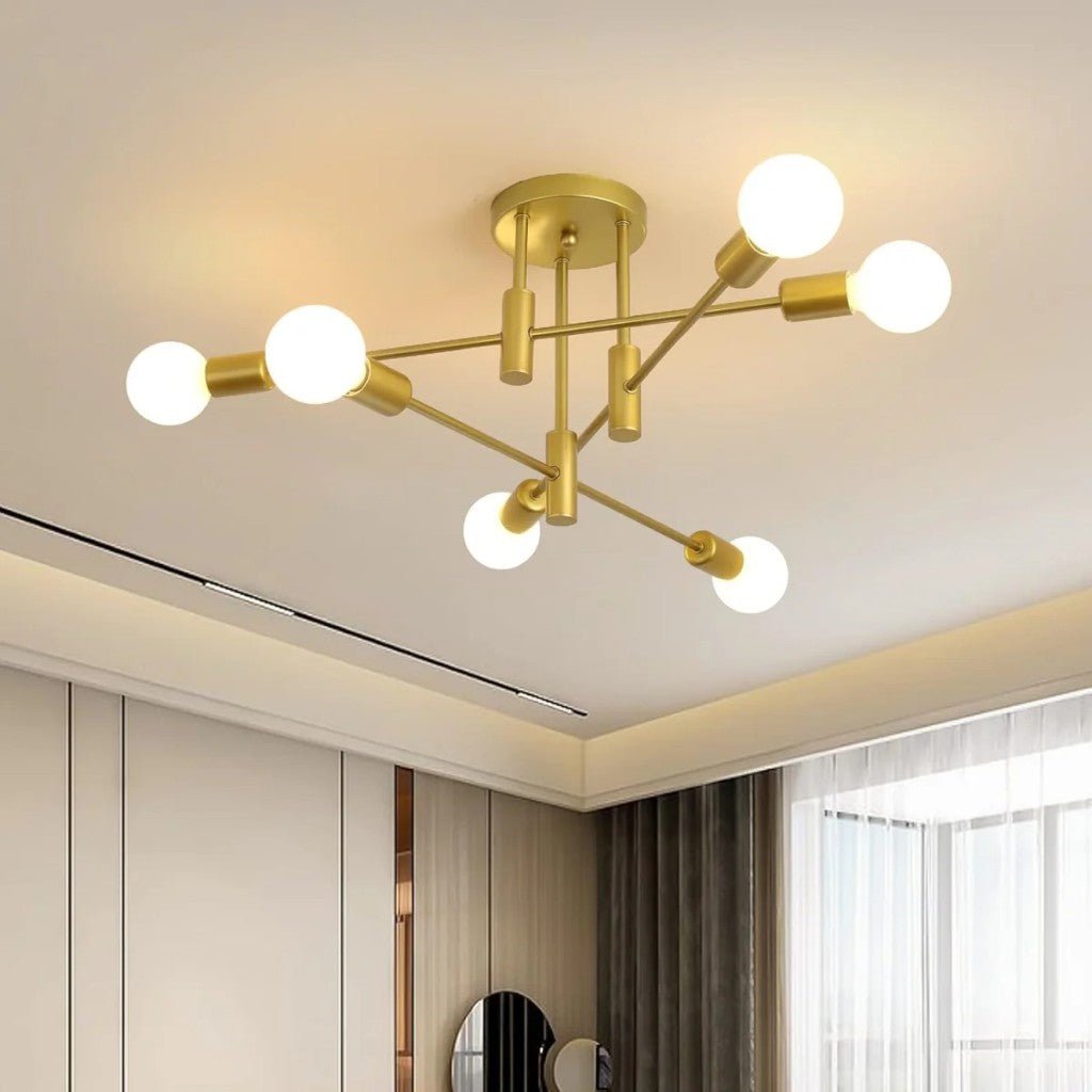 Lampa sufitowa Starburst z żelaznymi ramionami E27, nordycki design mid-century, nowoczesne oświetlenie do salonu i jadalni | Sansoti