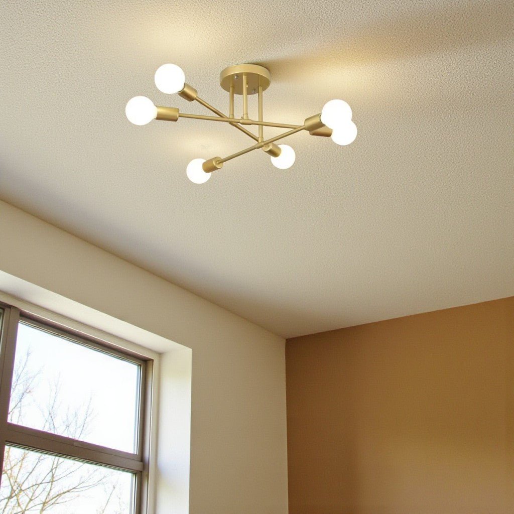 Lampa sufitowa Starburst z żelaznymi ramionami E27, nordycki design mid-century, nowoczesne oświetlenie do salonu i jadalni | Sansoti
