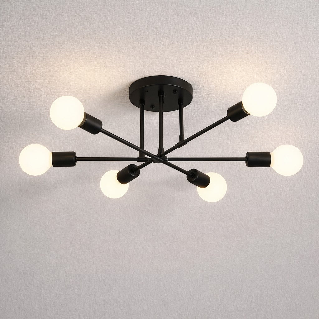 Lampa sufitowa Starburst z żelaznymi ramionami E27, nordycki design mid-century, nowoczesne oświetlenie do salonu i jadalni | Sansoti