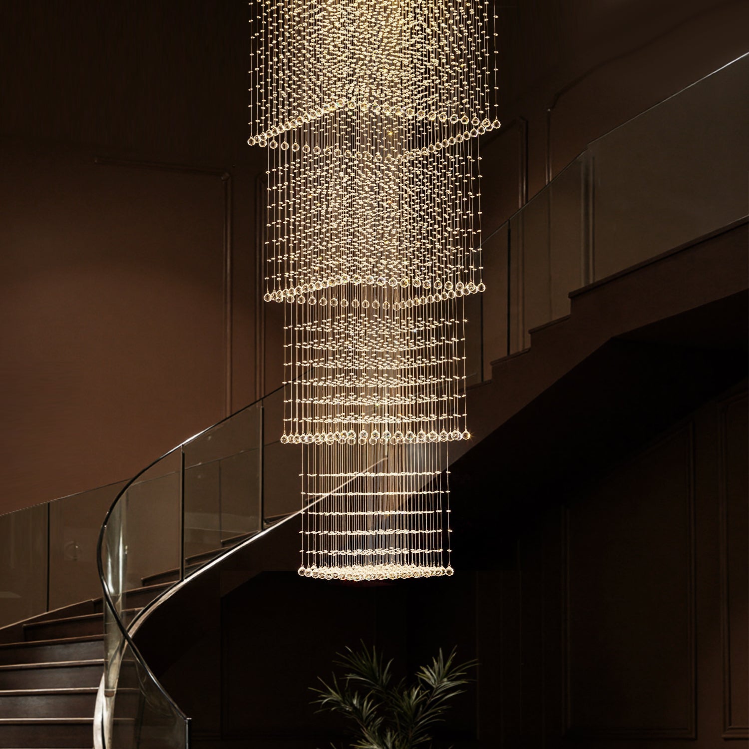 Kristall-Kronleuchter Quadratisch Treppe Wohnzimmer Regentropfen Chrom GU10 Modern Luxus | Restfield