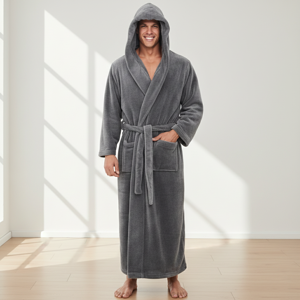Badjas met Capuchon voor Heren – Zachte Pluche Ochtendjas in Relaxed Fit voor Warmte en Comfort | Sansoti