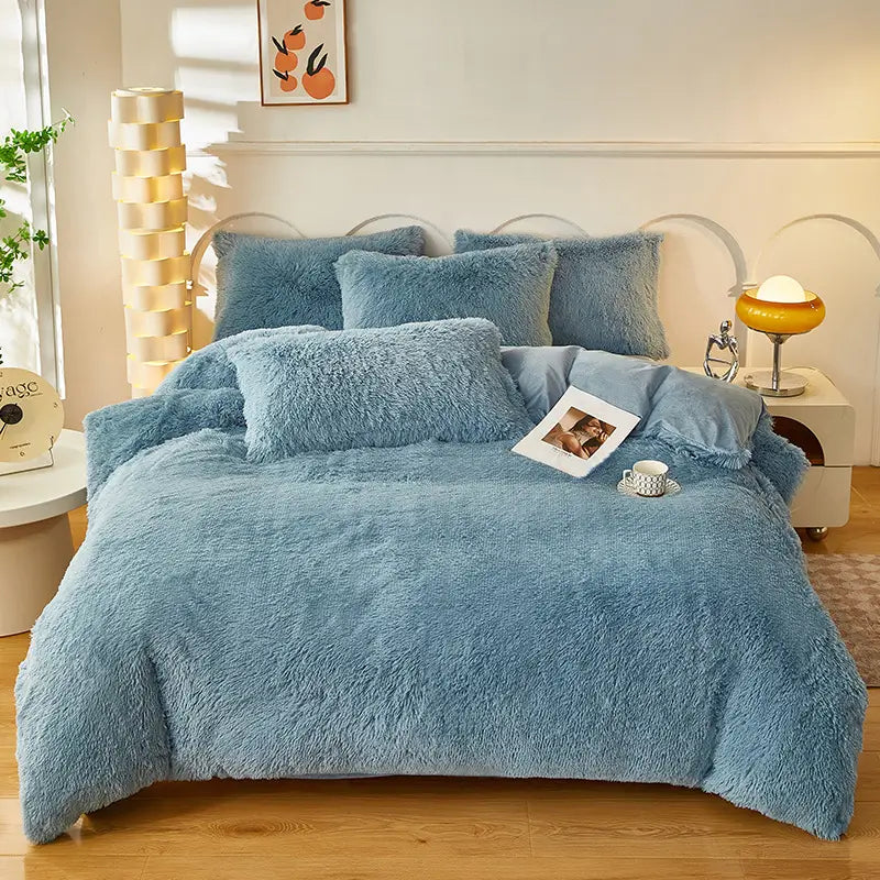Fluffy Fleece Bedding Set – Teddy 3-piece or 4-piece – Duvet Cover Sheet Pillowcases Single | Sansoti