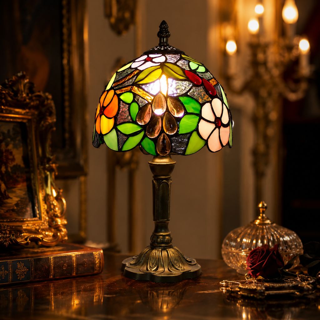 Tiffany Tafellamp met Glas-in-Lood Kap Verstelbaar Leeslamp Bureaulamp Scandinavisch Design Sfeerlicht | Sansoti