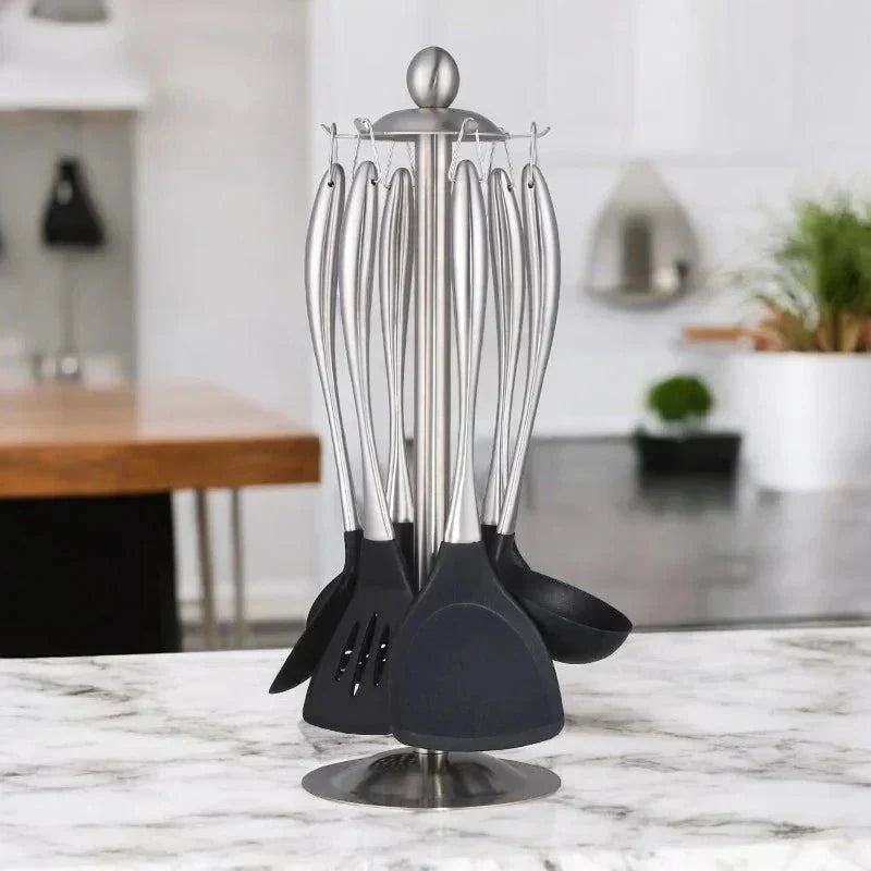 6-teiliges Küchenutensilien-Set aus Edelstahl, antihaftbeschichtet, Silber, Gold, Roségold, ergonomische Griffe, Kochlöffel, Pfannenwender, Küchenutensilien | Sansoti