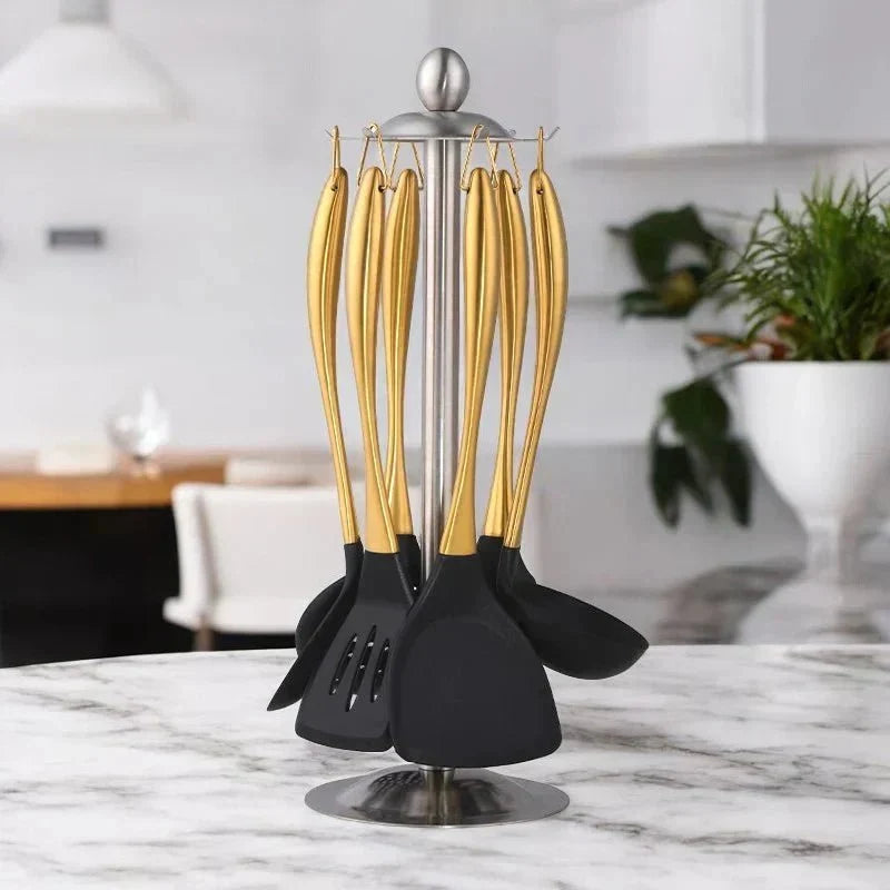 6-teiliges Küchenutensilien-Set aus Edelstahl, antihaftbeschichtet, Silber, Gold, Roségold, ergonomische Griffe, Kochlöffel, Pfannenwender, Küchenutensilien | Sansoti