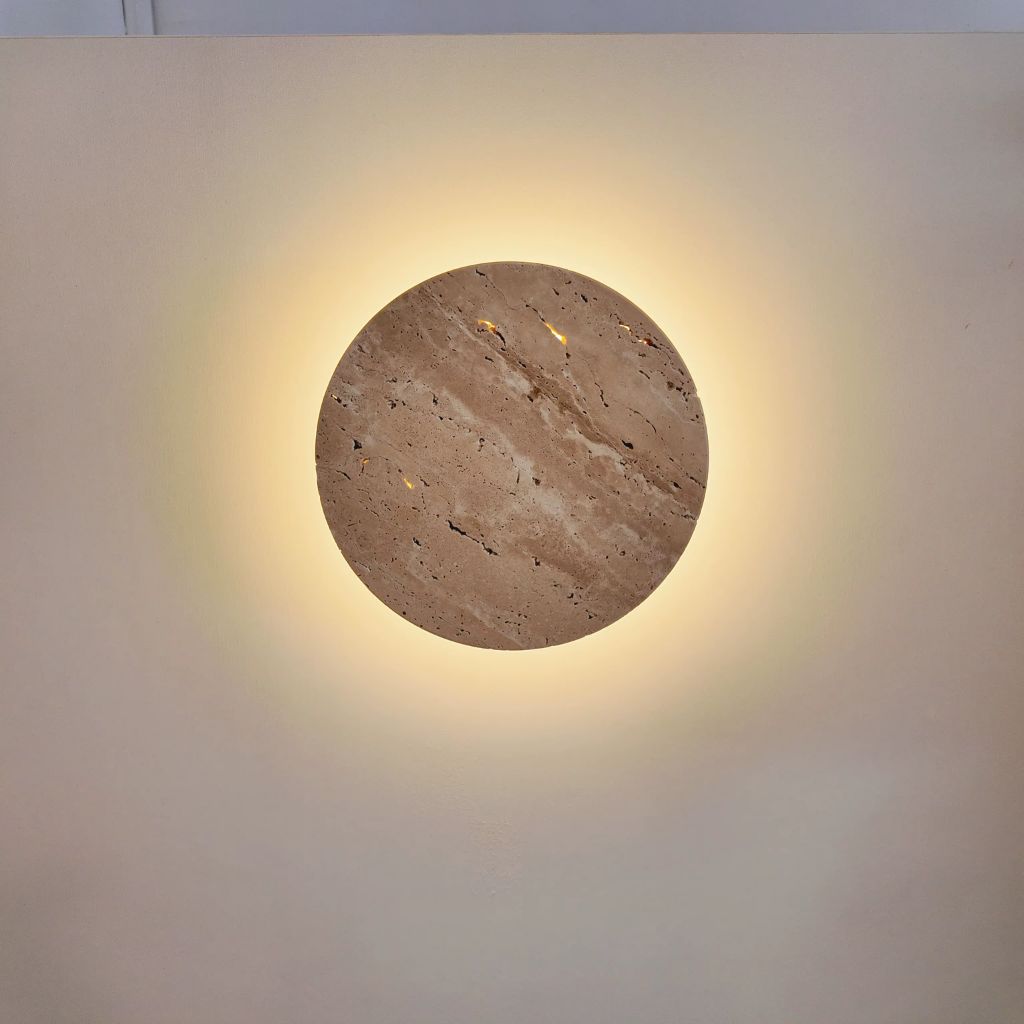 Okrągła lampa ścienna z kamienia naturalnego trawertynu LED 20–30 cm Ciepłe, neutralne lub chłodne światło Nastrojowe nowoczesne oświetlenie ścienne | Sansoti