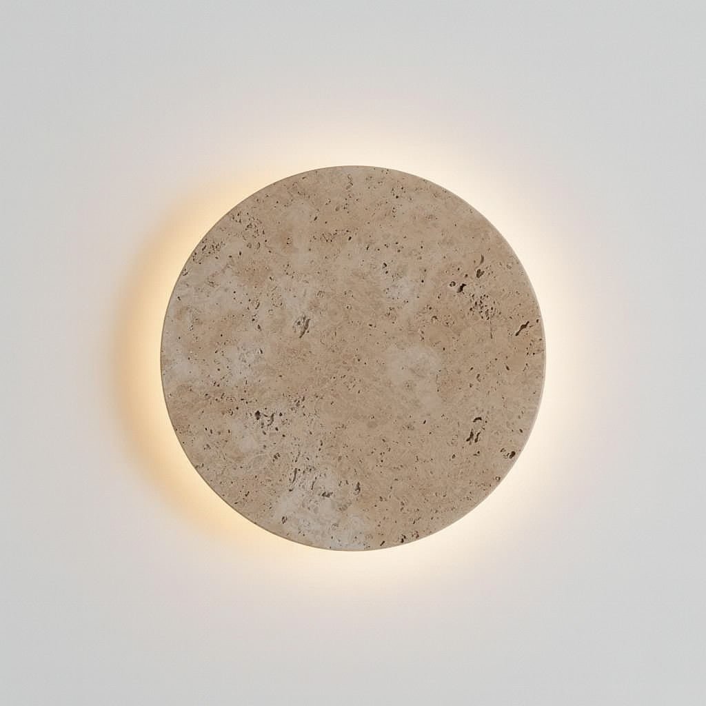 Okrągła lampa ścienna z kamienia naturalnego trawertynu LED 20–30 cm Ciepłe, neutralne lub chłodne światło Nastrojowe nowoczesne oświetlenie ścienne | Sansoti