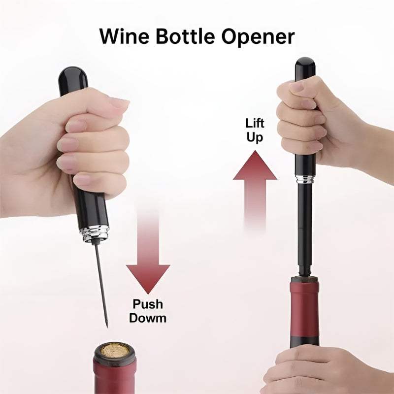 Wijnopener op Luchtdruk | Gemakkelijk Kurken Verwijderen | Elegant RVS Design | Wijnfles Opener Zonder Trekken | Compacte Kurkentrekker | Geen Kurkresten | Ergonomische Wijnaccessoire | Sansoti