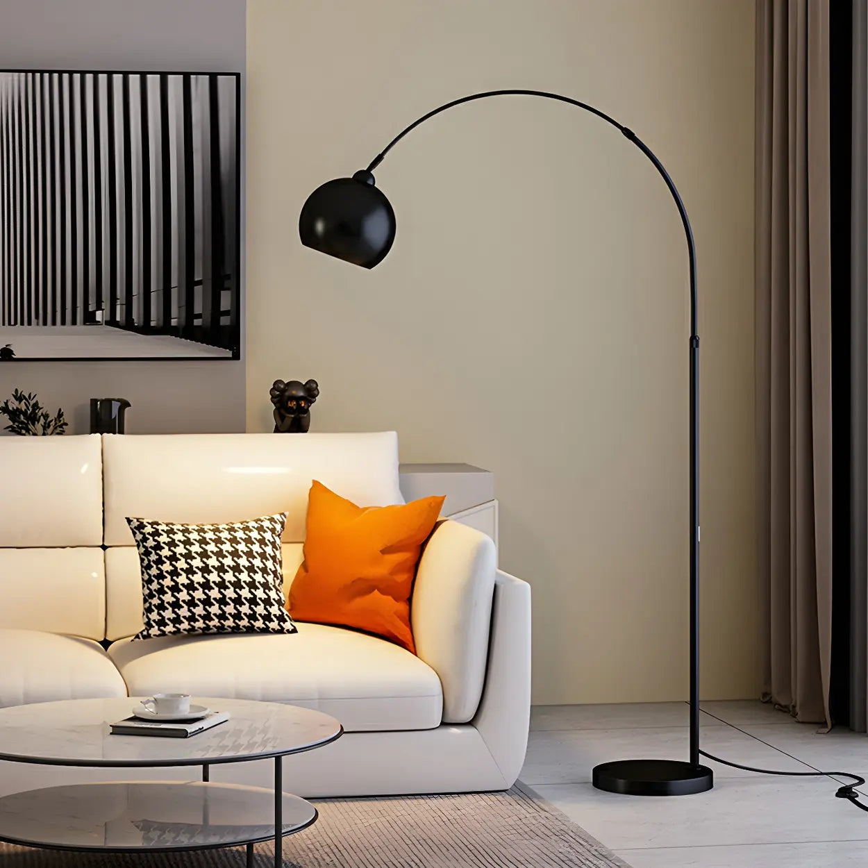 Lampadaire arc chrome noir argent réglable 180cm E27 Salon Moderne | Restfield