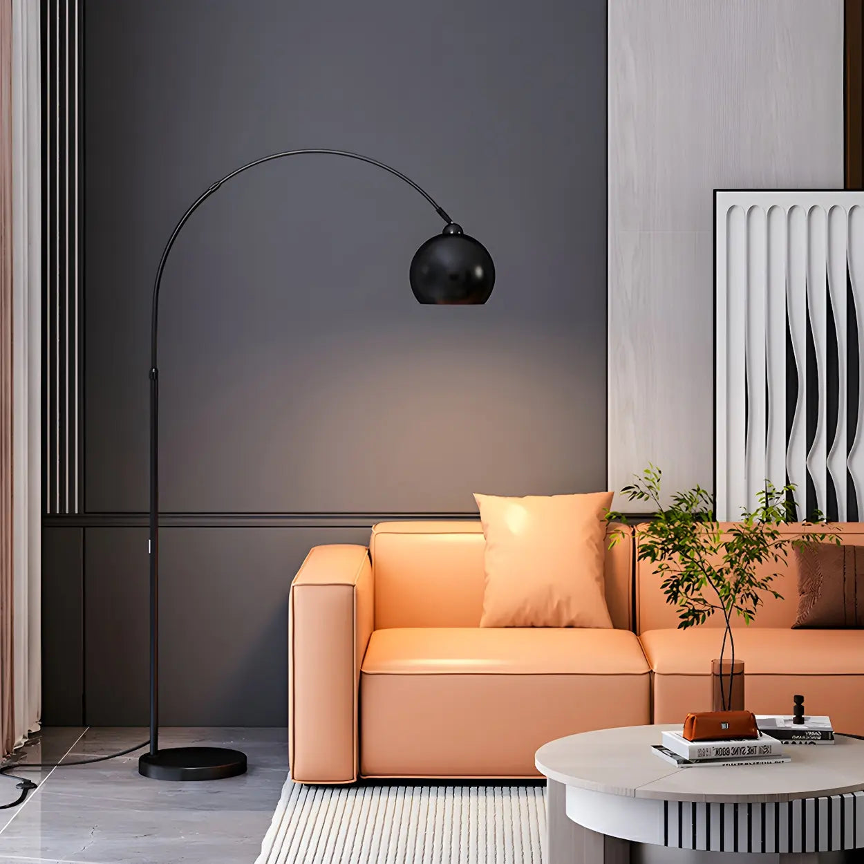 Lampadaire arc chrome noir argent réglable 180cm E27 Salon Moderne | Restfield