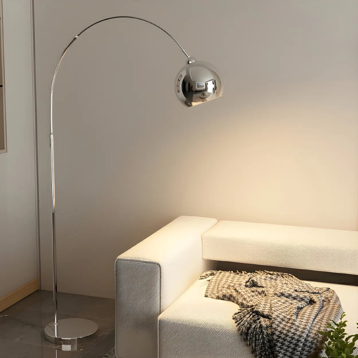 Lampadaire arc chrome noir argent réglable 180cm E27 Salon Moderne | Restfield