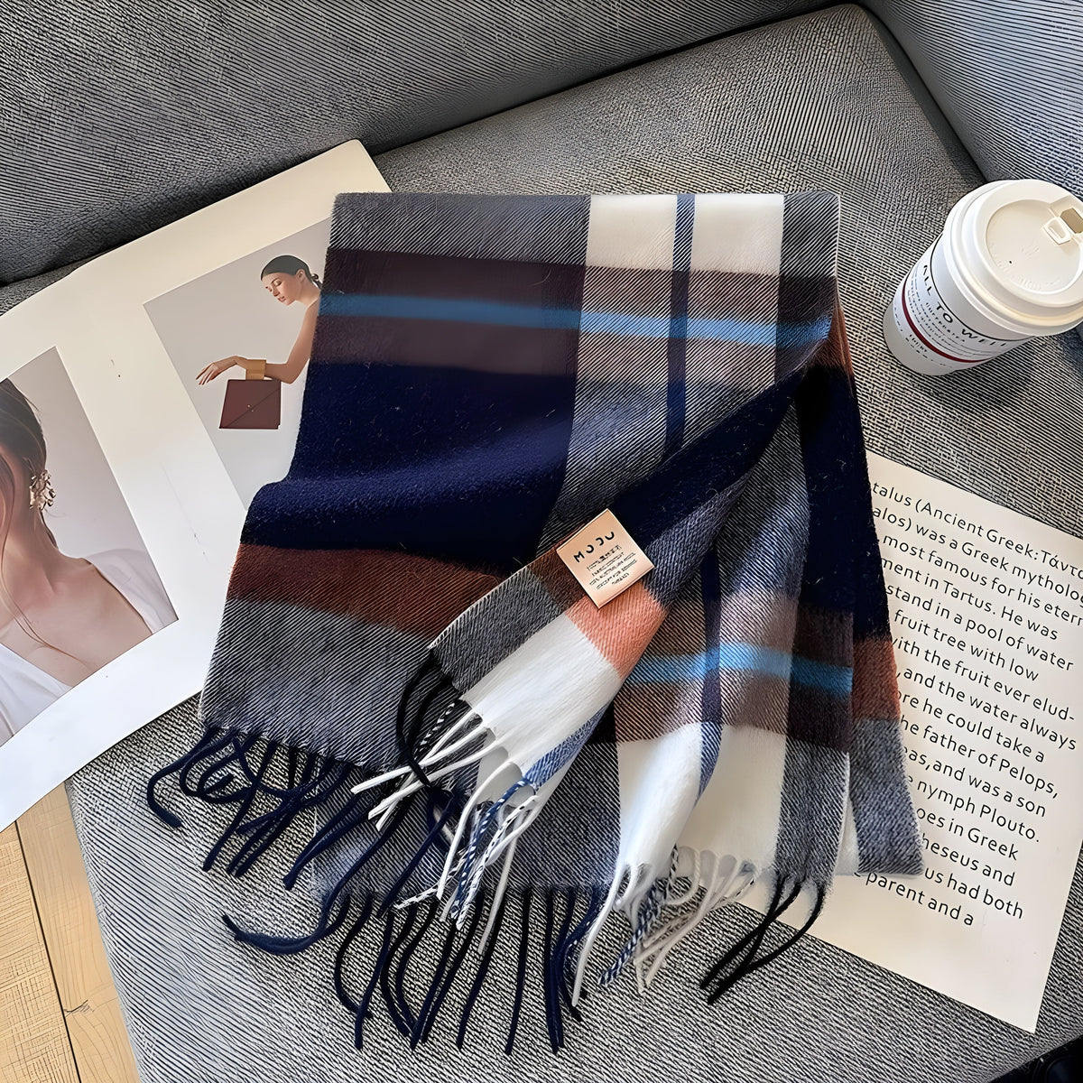 Karierter Kaschmir-Winterschal für Damen, 200×70cm, klassisches Muster, weicher Wollumhang, elegant für Herbst und Winter | Sansoti
