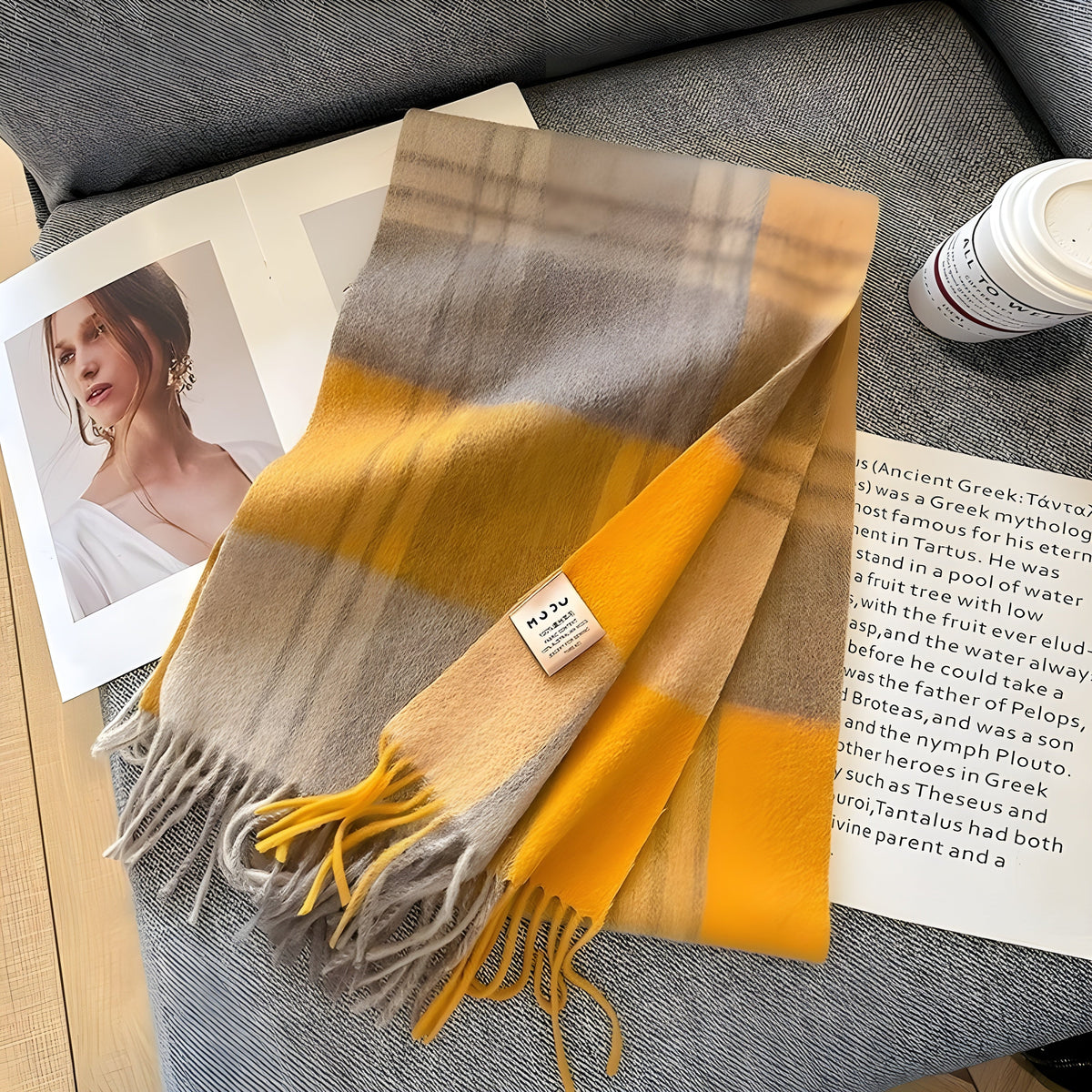 Karierter Kaschmir-Winterschal für Damen, 200×70cm, klassisches Muster, weicher Wollumhang, elegant für Herbst und Winter | Sansoti