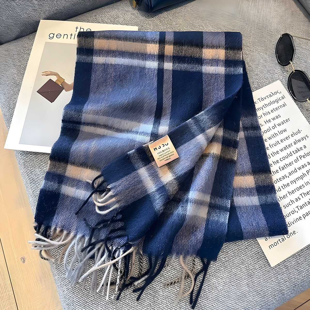 Karierter Kaschmir-Winterschal für Damen, 200×70cm, klassisches Muster, weicher Wollumhang, elegant für Herbst und Winter | Sansoti
